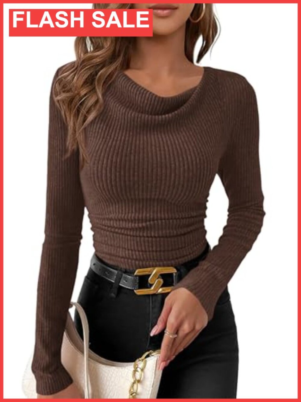 Cowl Neck Ruched Ribbed Knit Crop Top Long Sleeve Fall Shirt
